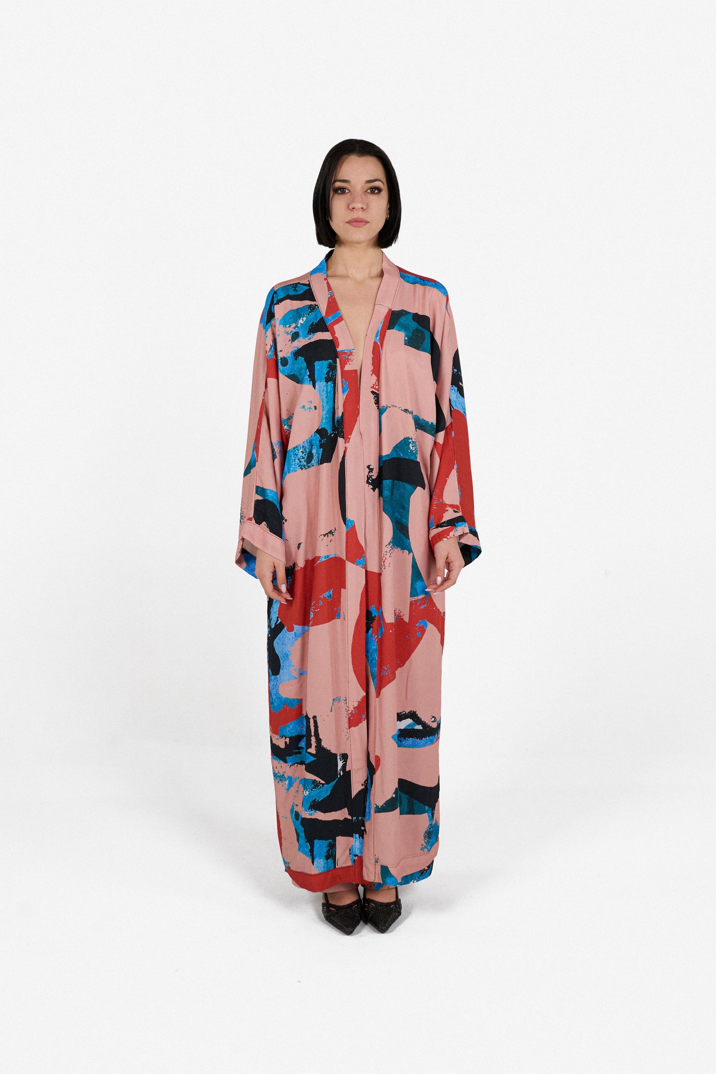 solace long kimono pink & red