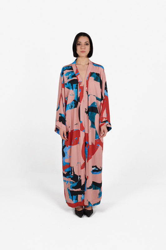 solace long kimono pink & red