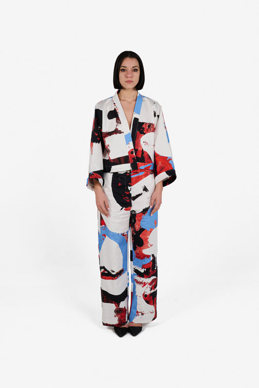 solace short kimono red & blue