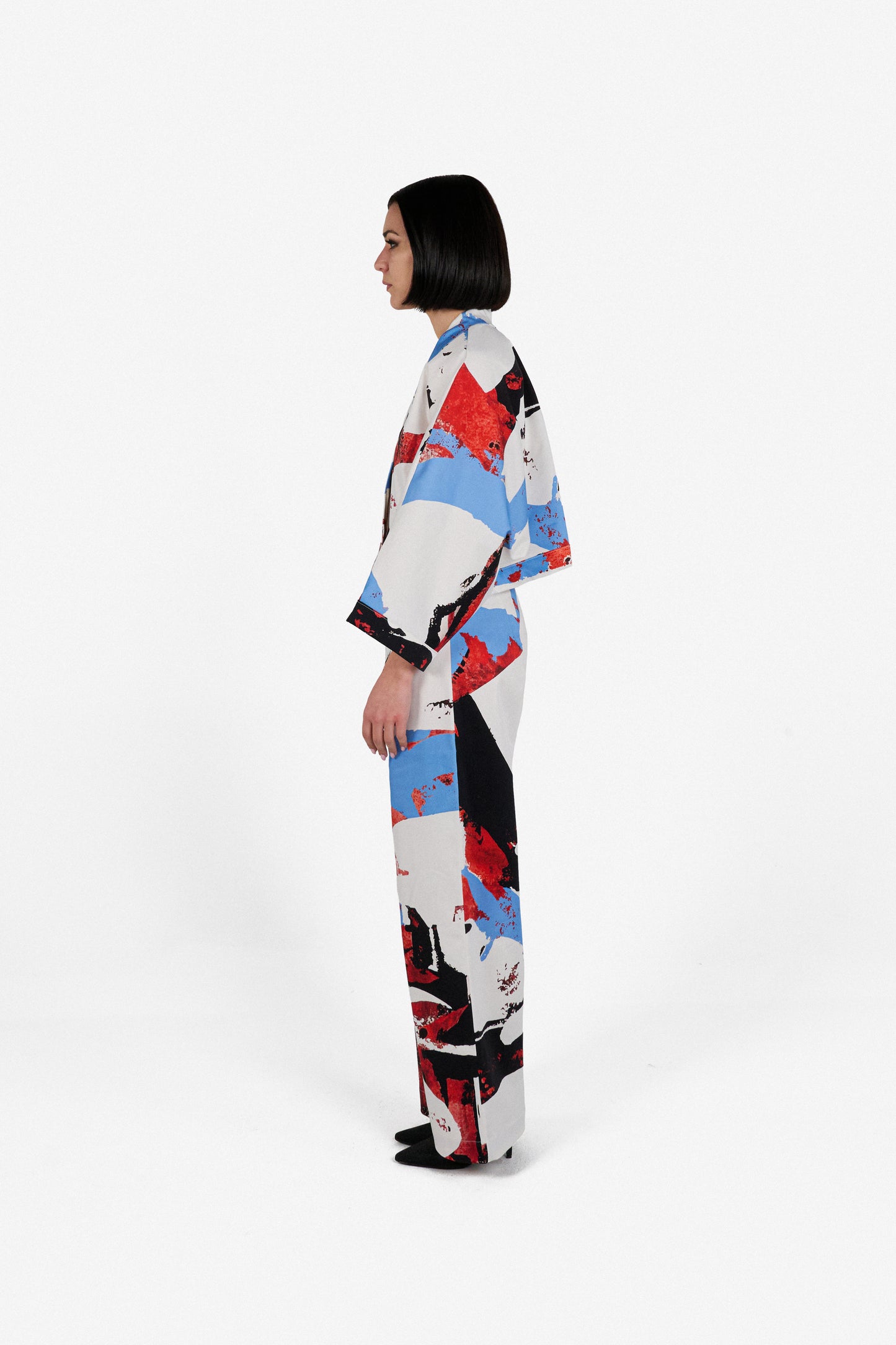 solace short kimono red & blue