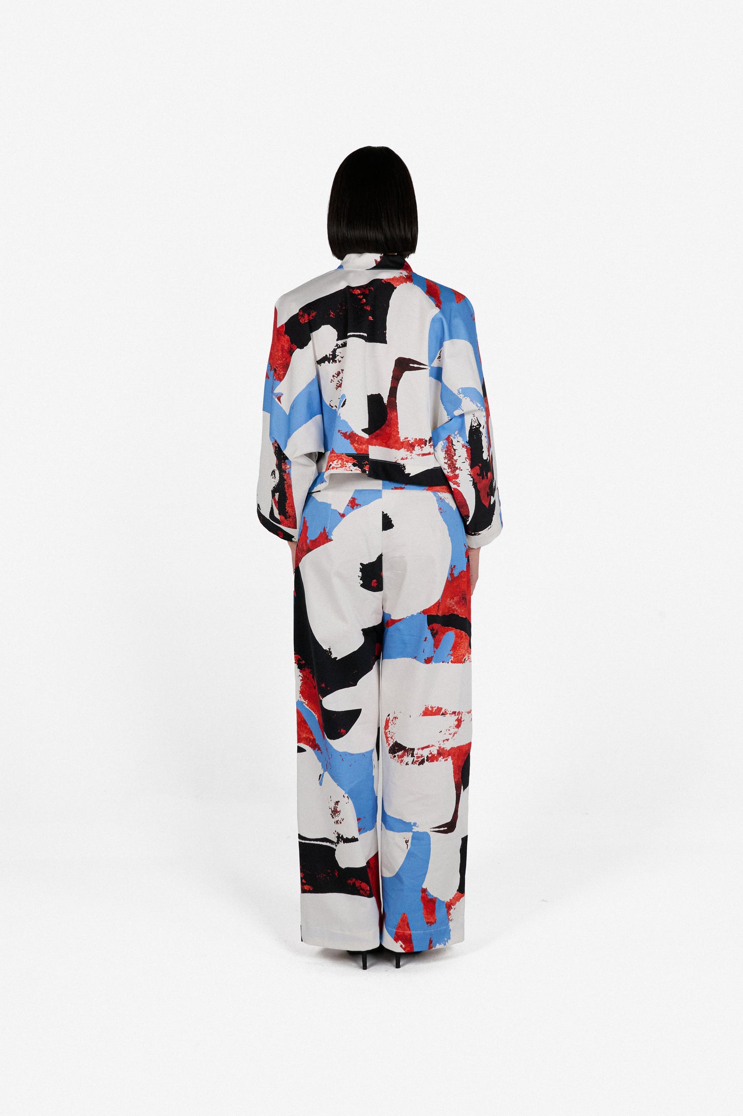 solace short kimono red & blue